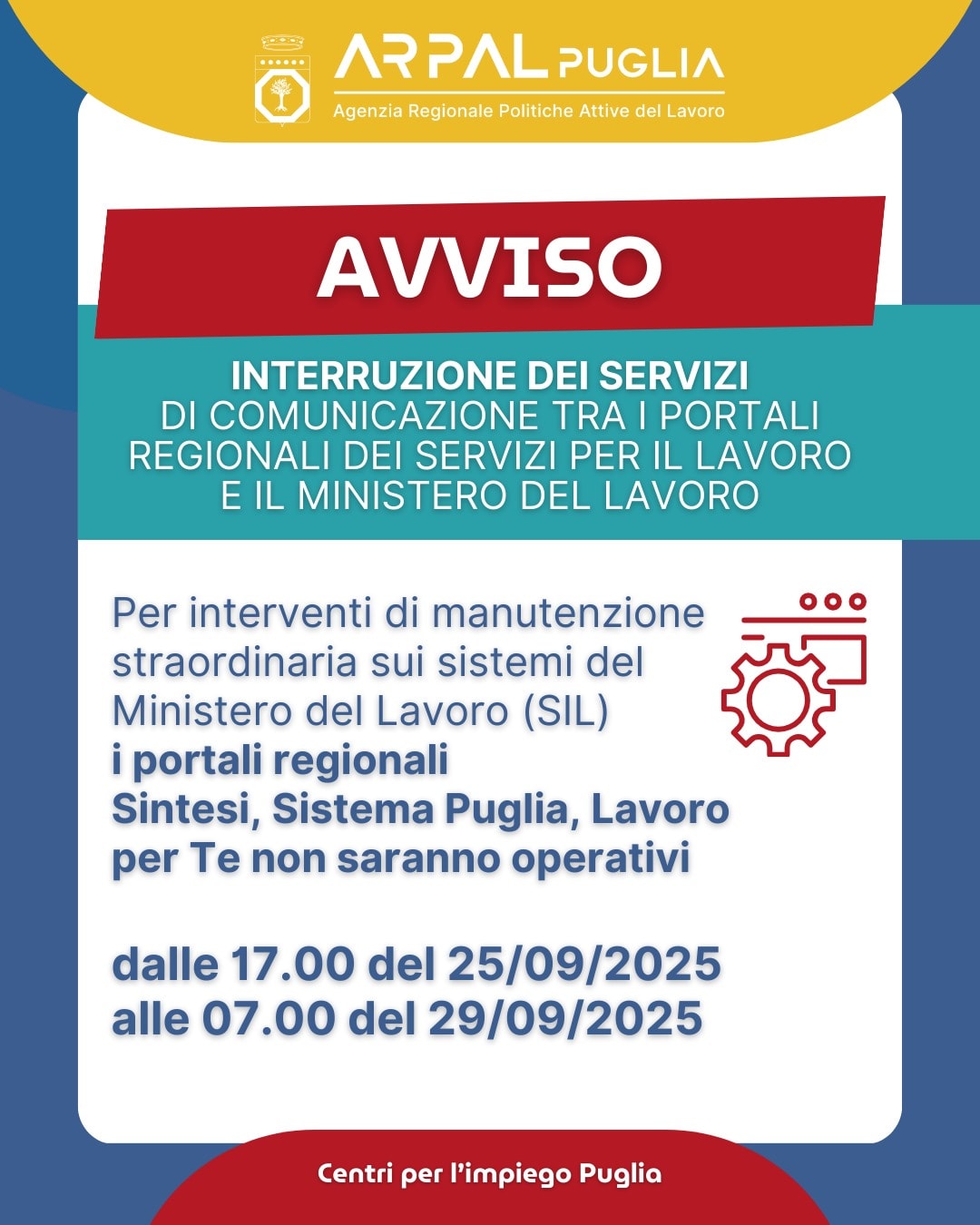 VENERDI 26 SETTEMBRE 2025 | INTERRUZIONE SERVIZI PER MANUTENZIONE STRAORDINARIA